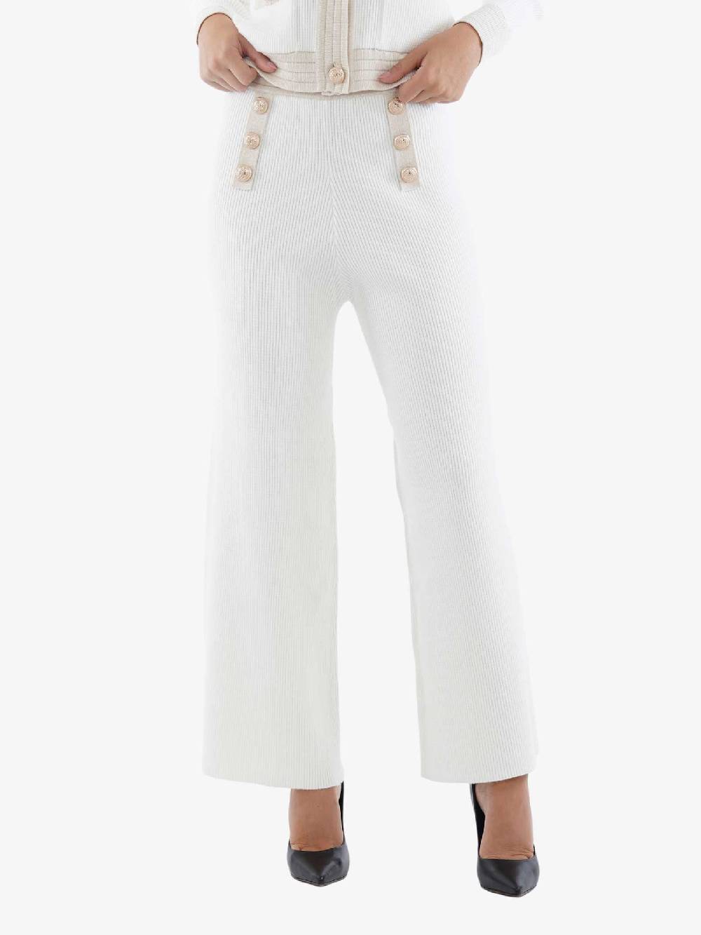 TRASH AND LUXURY Pantalone A Gamba Ampia 240341 Donna In Lurex Latte