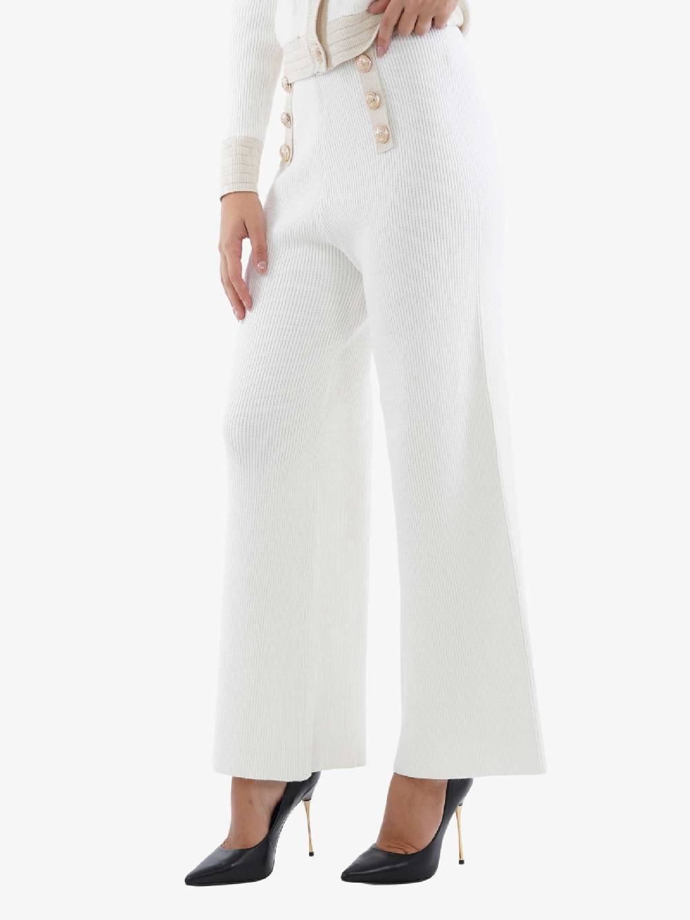 TRASH AND LUXURY Pantalone A Gamba Ampia 240341 Donna In Lurex Latte