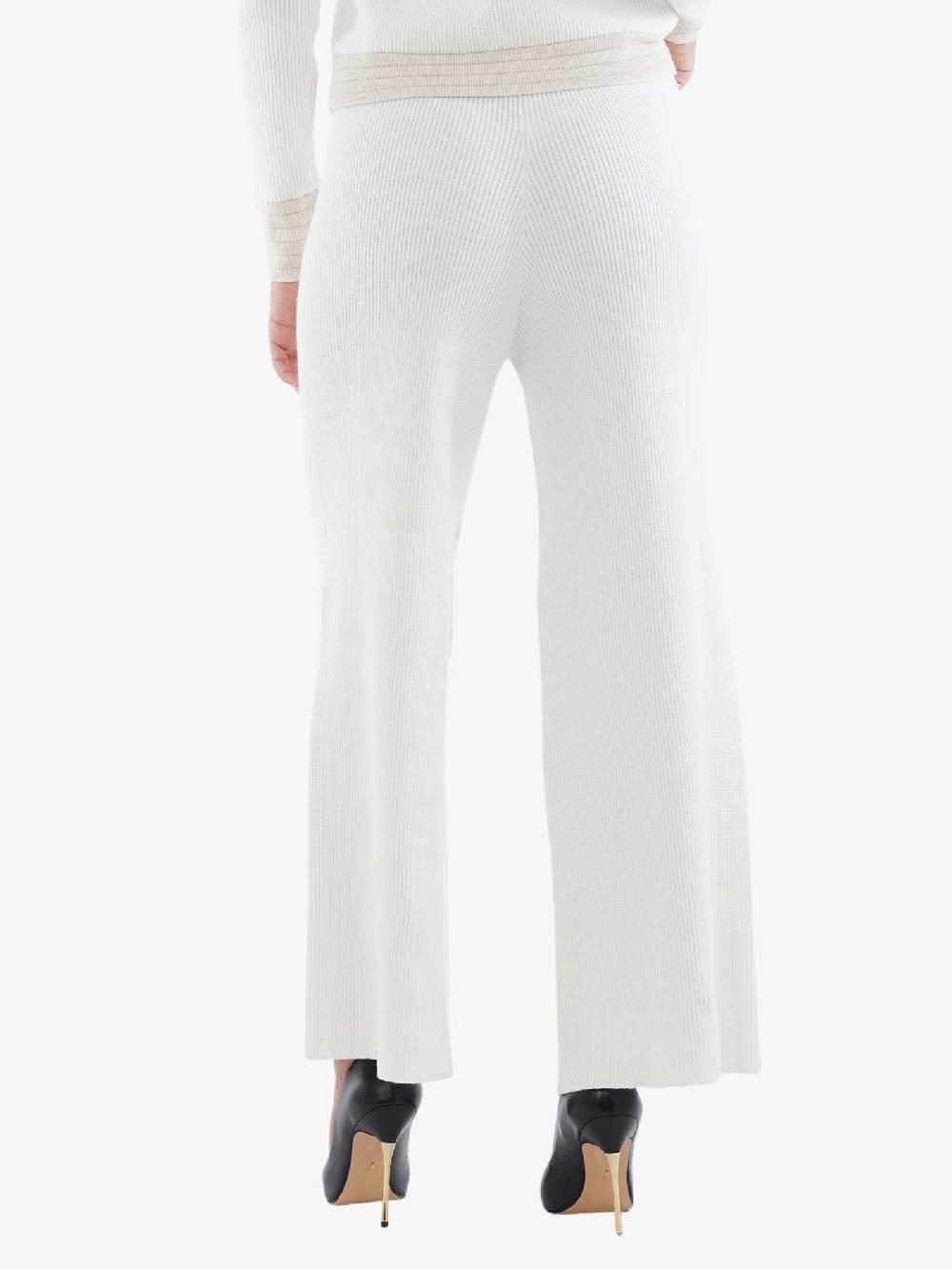 TRASH AND LUXURY Pantalone A Gamba Ampia 240341 Donna In Lurex Latte