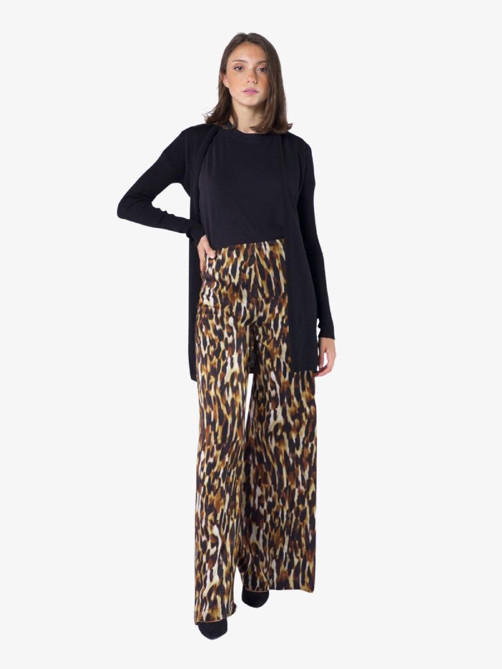 JUCCA Pantalone A Gamba Larga Donna In Viscosa Stampa Marrone