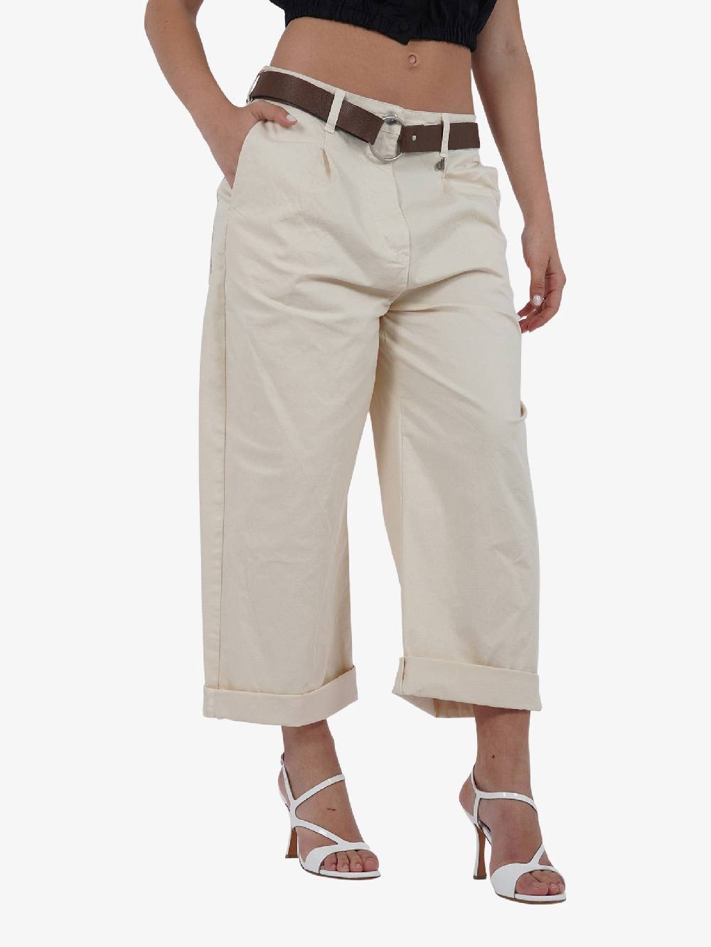 DIXIE Pantalone A Gamba Larga P773J185 Donna Cotone Panna