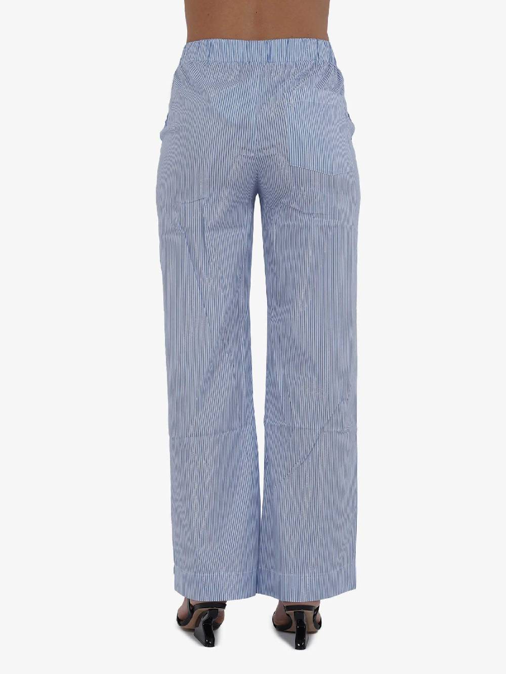 JIJIL Pantalone A Gamba Larga PA160 In Popeline Di Cotone A Righe Azzurro