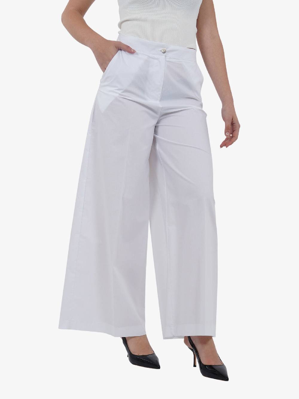 NORA BARTH Pantalone A Palazzo 24133/P-107 Donna Cotone Bianco