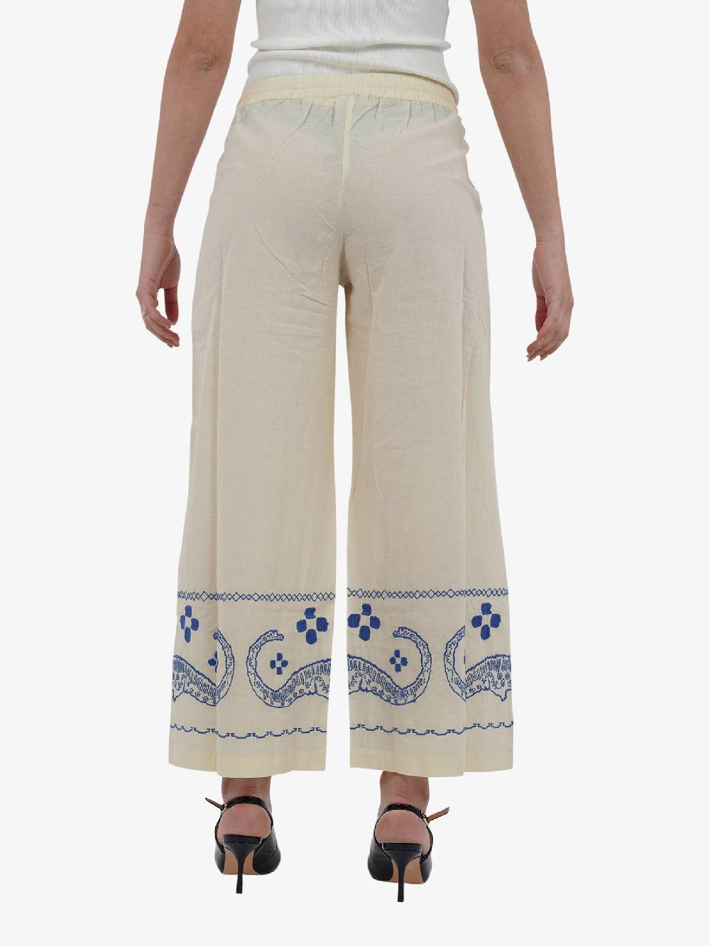 OTTOD'AME Pantalone A Palazzo Con Stampa ATM_DP9481 Donna Cotone Panna