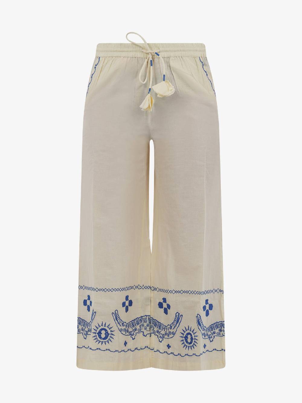 OTTOD'AME Pantalone A Palazzo Con Stampa ATM_DP9481 Donna Cotone Panna