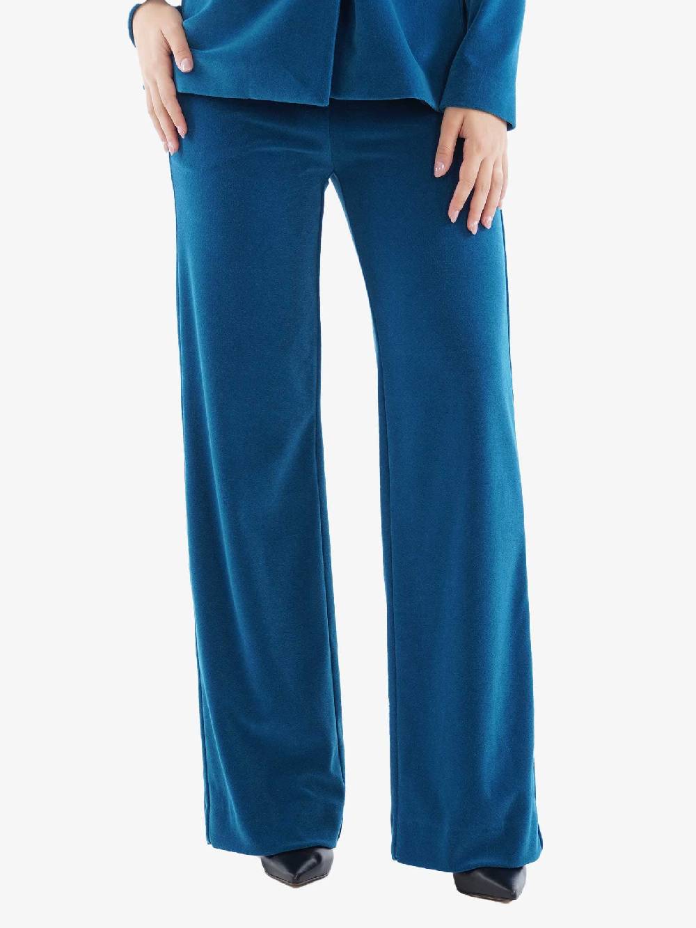 OTTOD'AME Pantalone A Palazzo Donna In Velluto Ceruleo