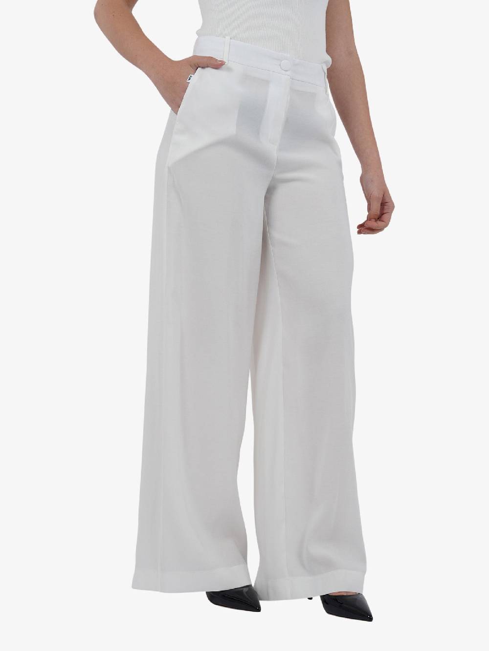 JIJIL Pantalone A Palazzo PA148 Donna Viscosa Bianco
