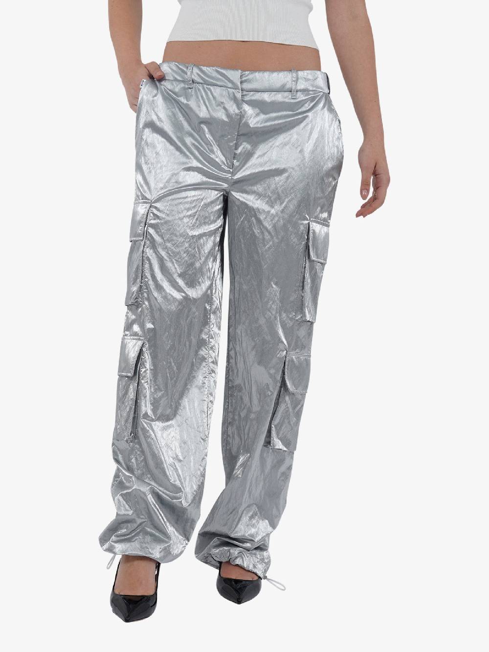 JIJIL Pantalone a vita bassa PA240 donna viscosa argento