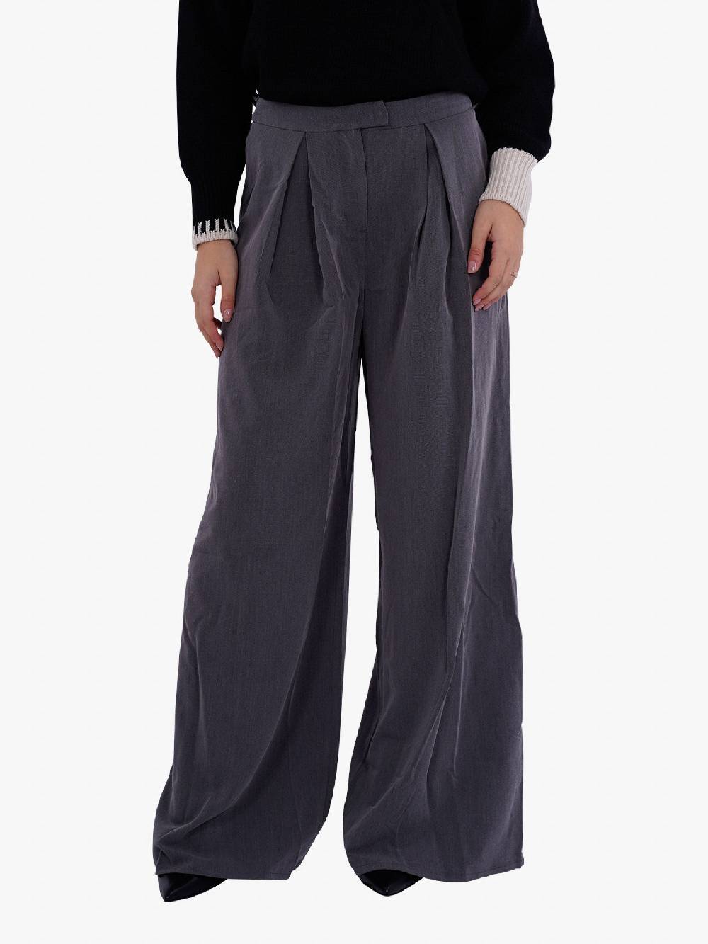 GLAMOROUS Pantalone Ampio A Palazzo Donna Con Pinces Grigio Scuro