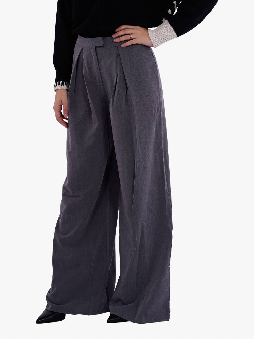GLAMOROUS Pantalone Ampio A Palazzo Donna Con Pinces Grigio Scuro