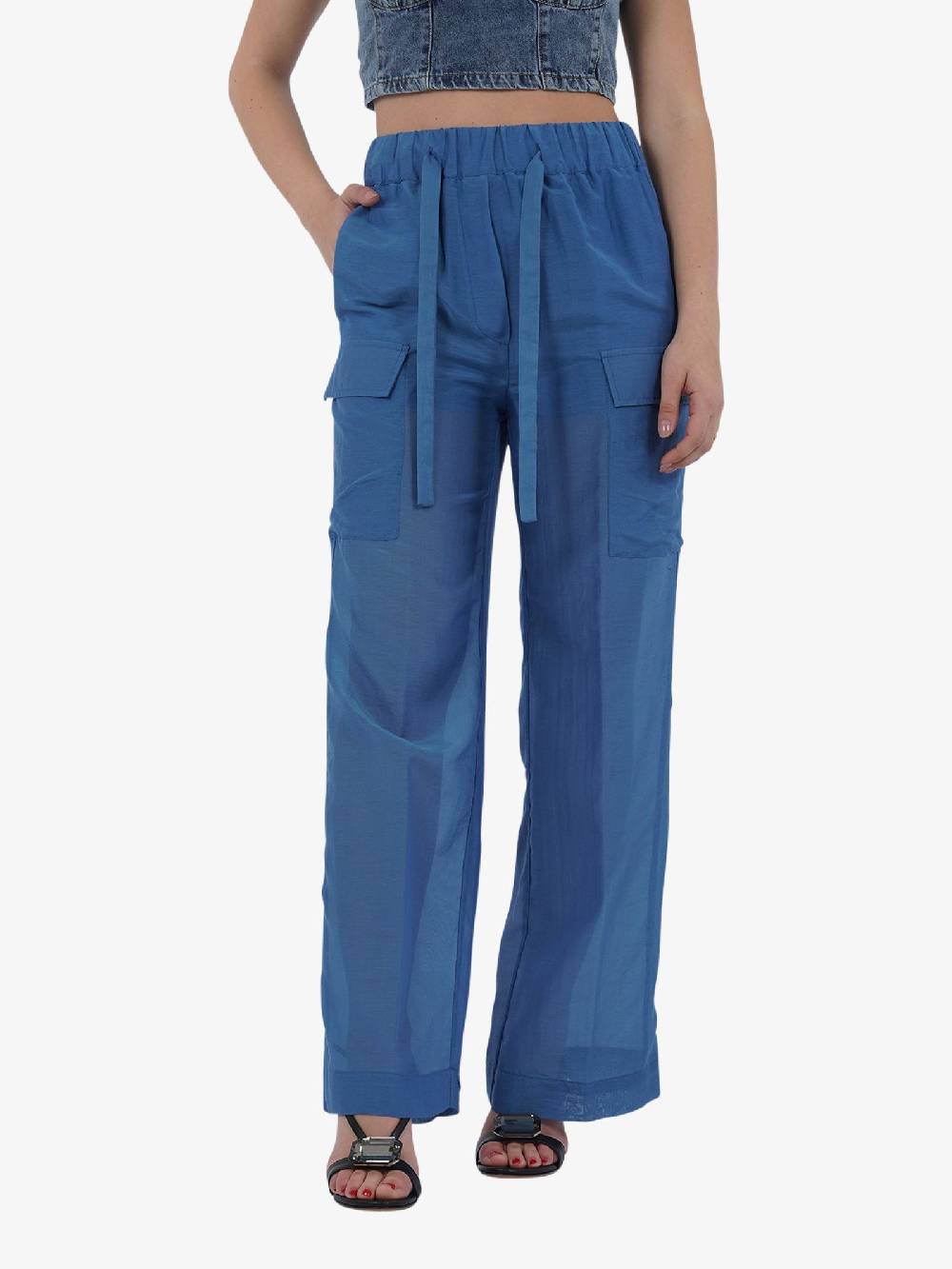 SEMICOUTURE Pantalone Aurora S4SI11 Donna Cotone Azzurro