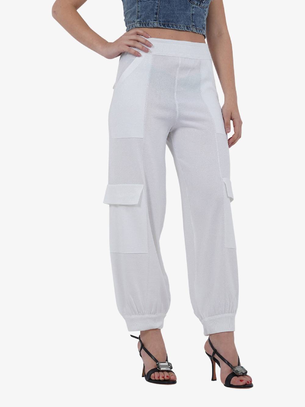 CIRCUS HOTEL Pantalone Cargo In Lurex H4SA13 Donna Viscosa Bianco