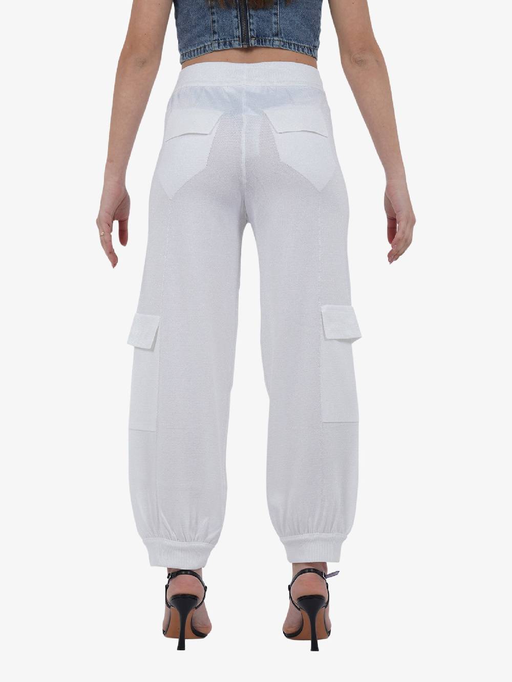 CIRCUS HOTEL Pantalone Cargo In Lurex H4SA13 Donna Viscosa Bianco