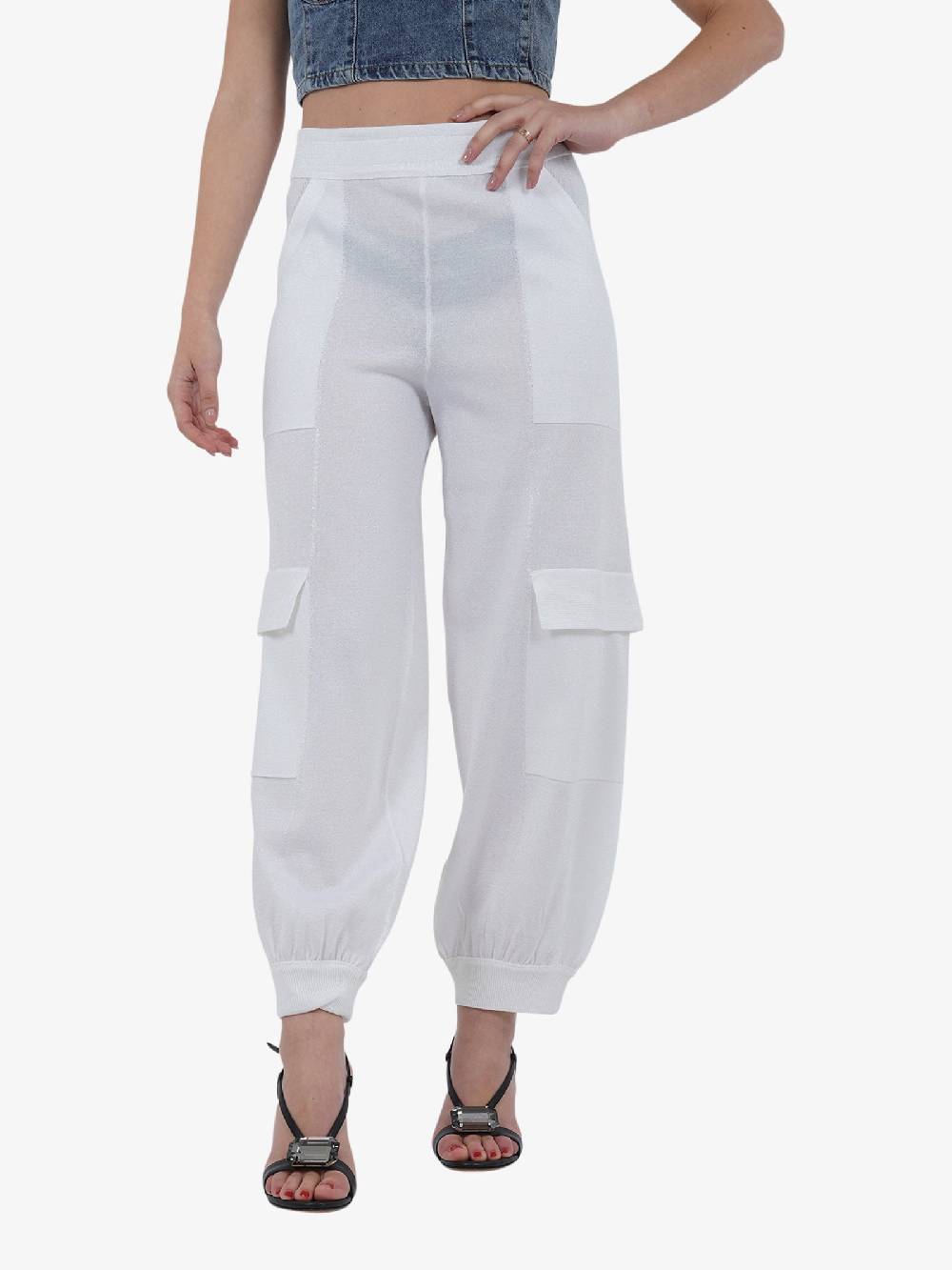 CIRCUS HOTEL Pantalone cargo in lurex H4SA13 donna viscosa bianco