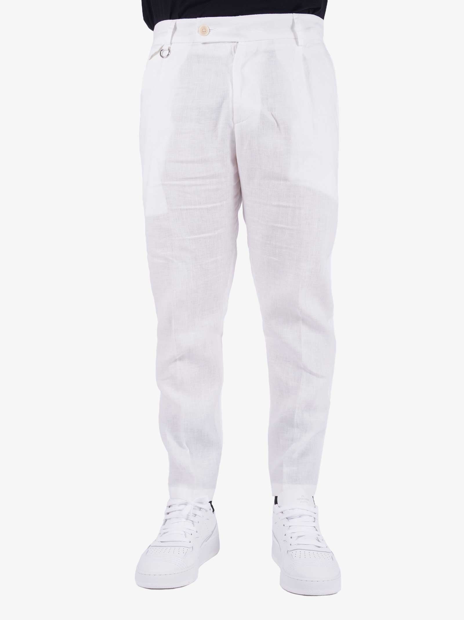 GOLDEN CRAFT Pantalone Charles in lino con pences uomo bianco
