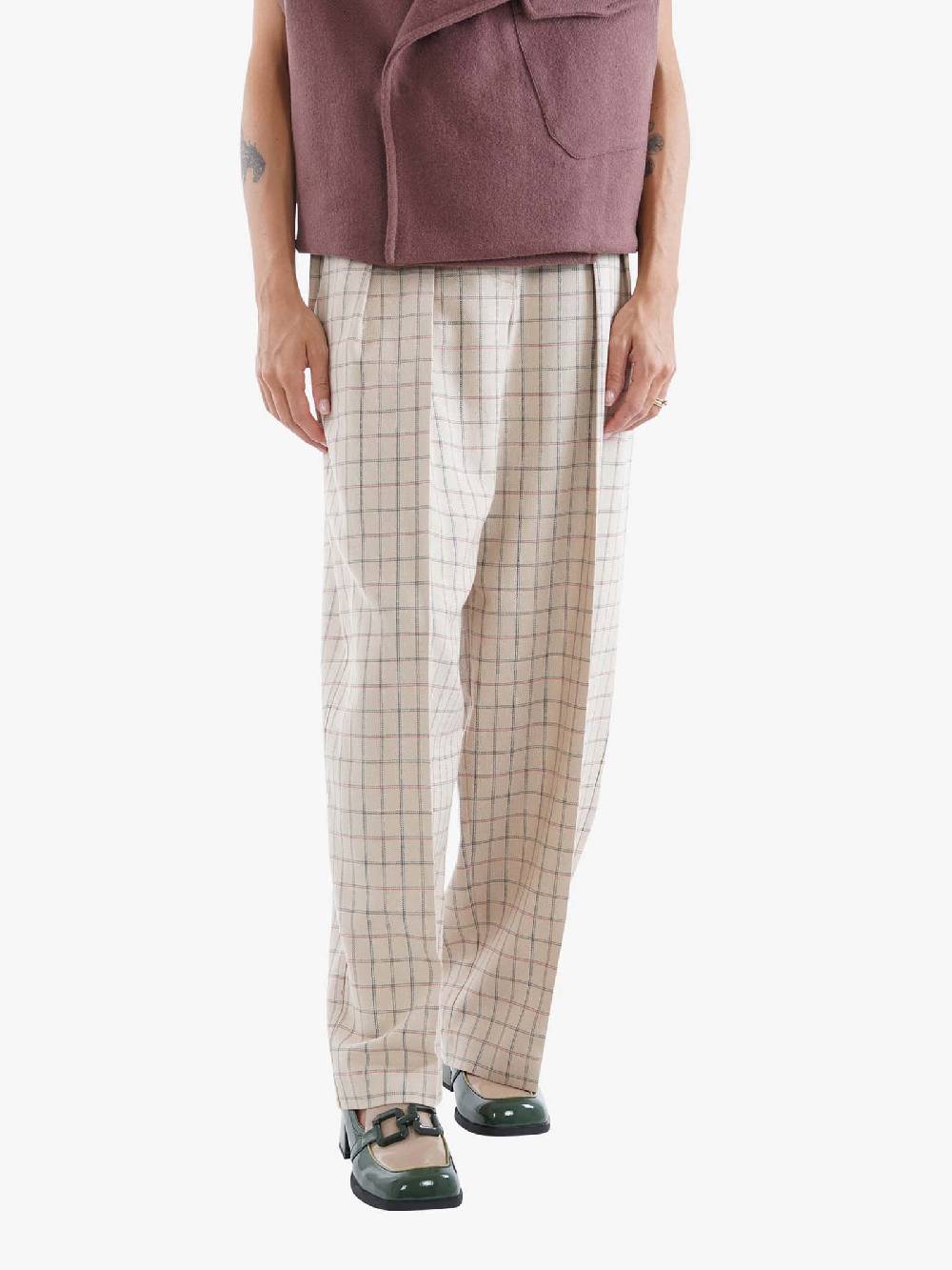 ALYSI Pantalone Check Donna Dritto In Cotone Noce Con Pinces