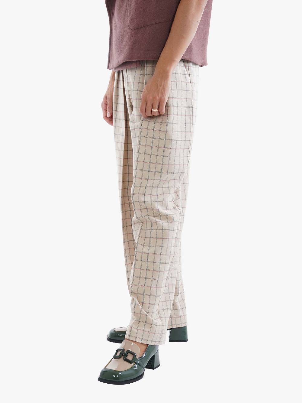 ALYSI Pantalone Check Donna Dritto In Cotone Noce Con Pinces