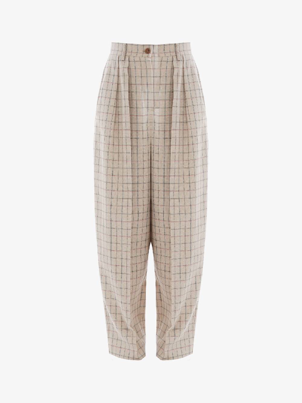 ALYSI Pantalone Check Donna Dritto In Cotone Noce Con Pinces