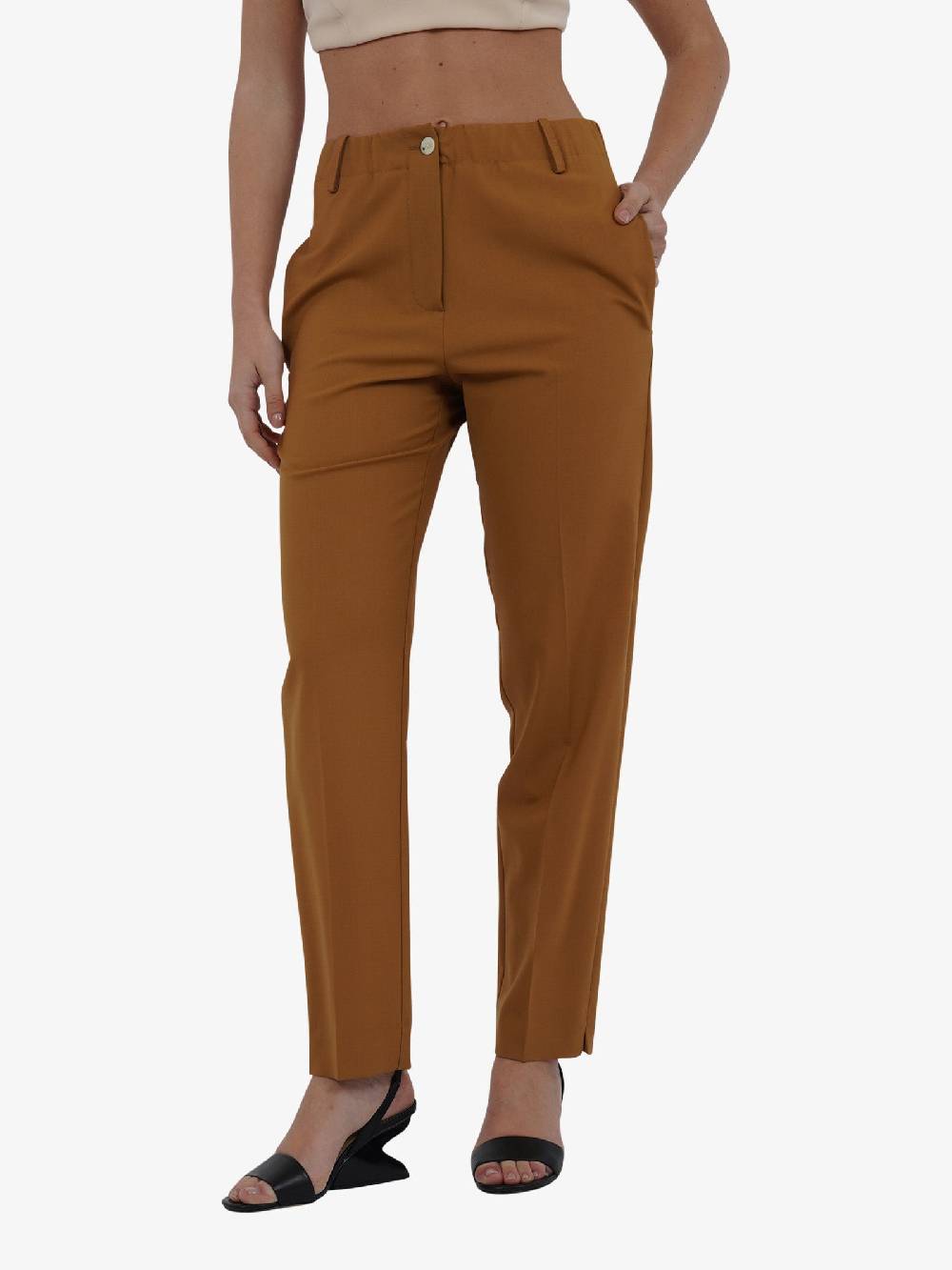 ALYSI Pantalone Chino Donna In Tela Di Lana Caramello