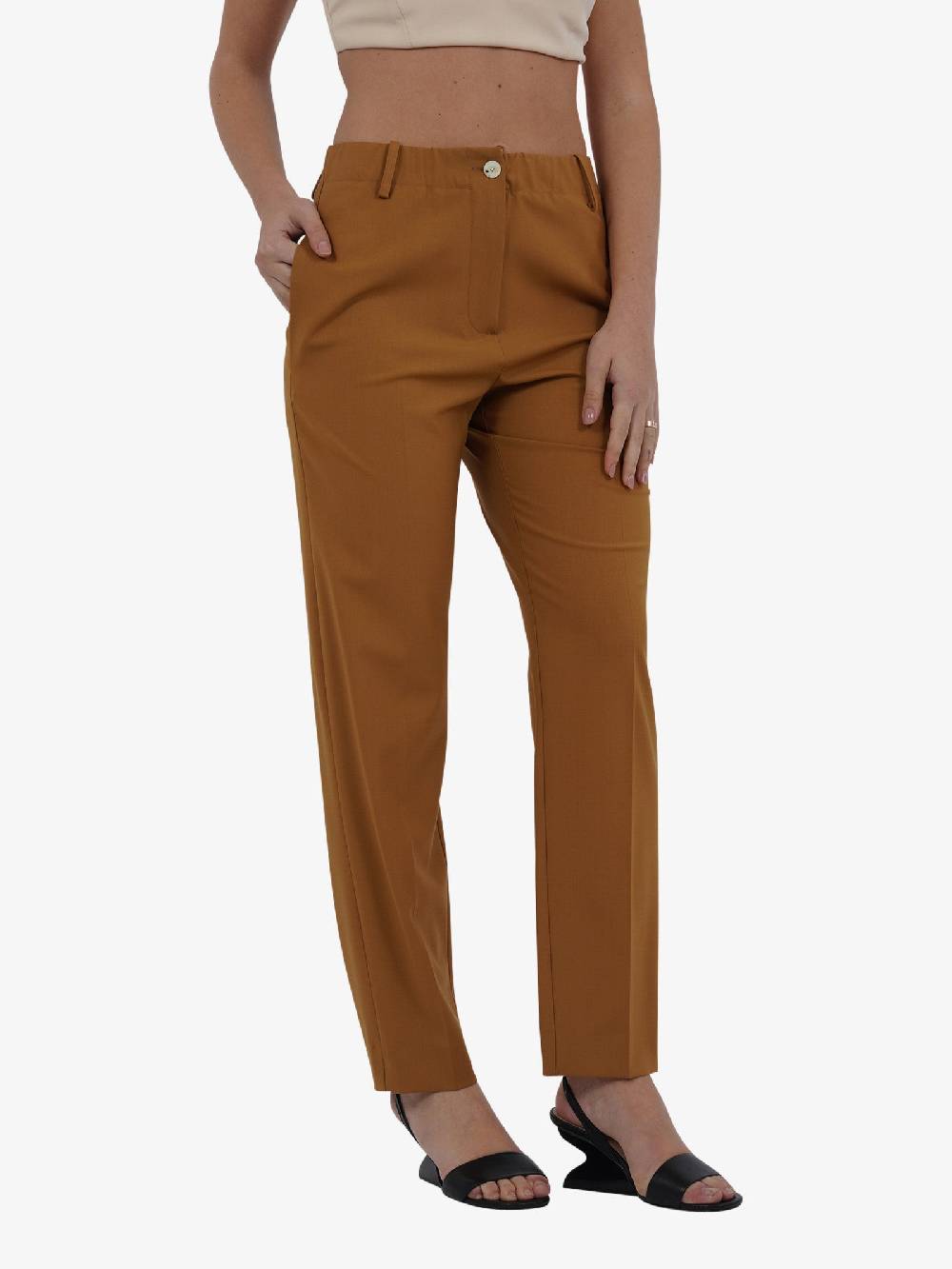ALYSI Pantalone Chino Donna In Tela Di Lana Caramello