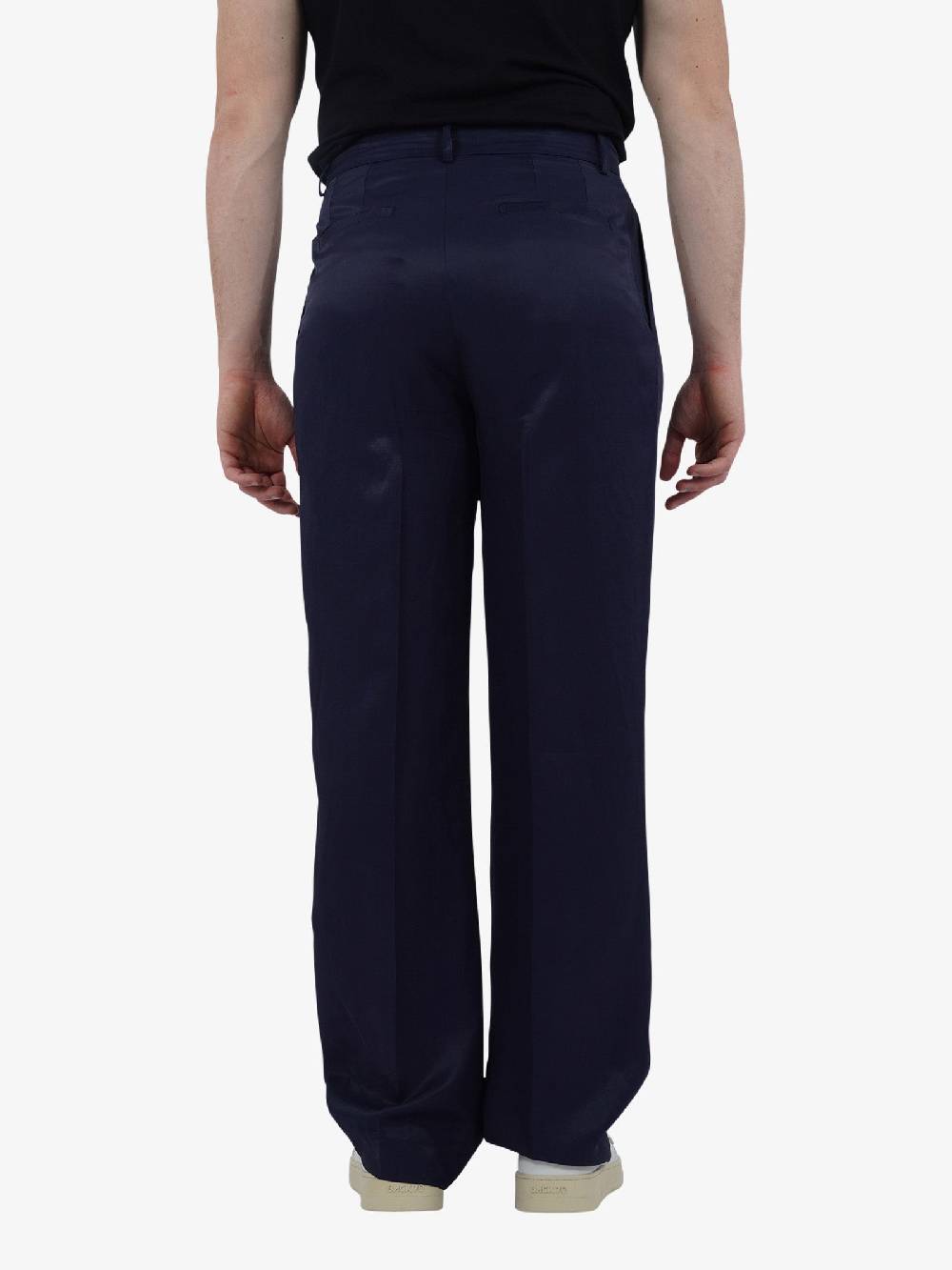 C93 Pantalone Con Abbottonatura Laterale Uomo Lino Blu