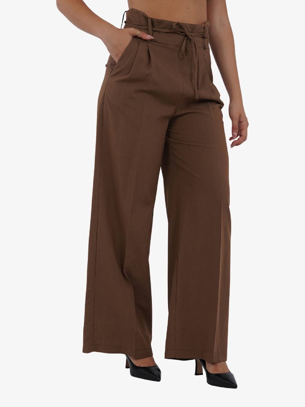 VICOLO Pantalone Con Coulisse E Laccio TB1550 Donna Viscosa Marrone