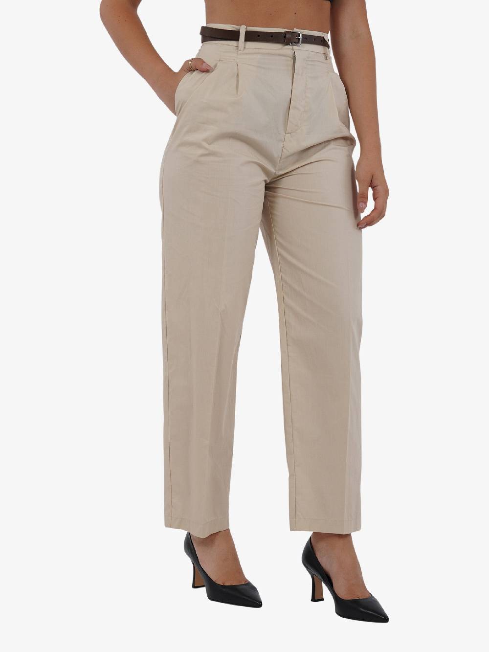 VICOLO Pantalone Con Pieghe TB2056 Donna Cotone Beige