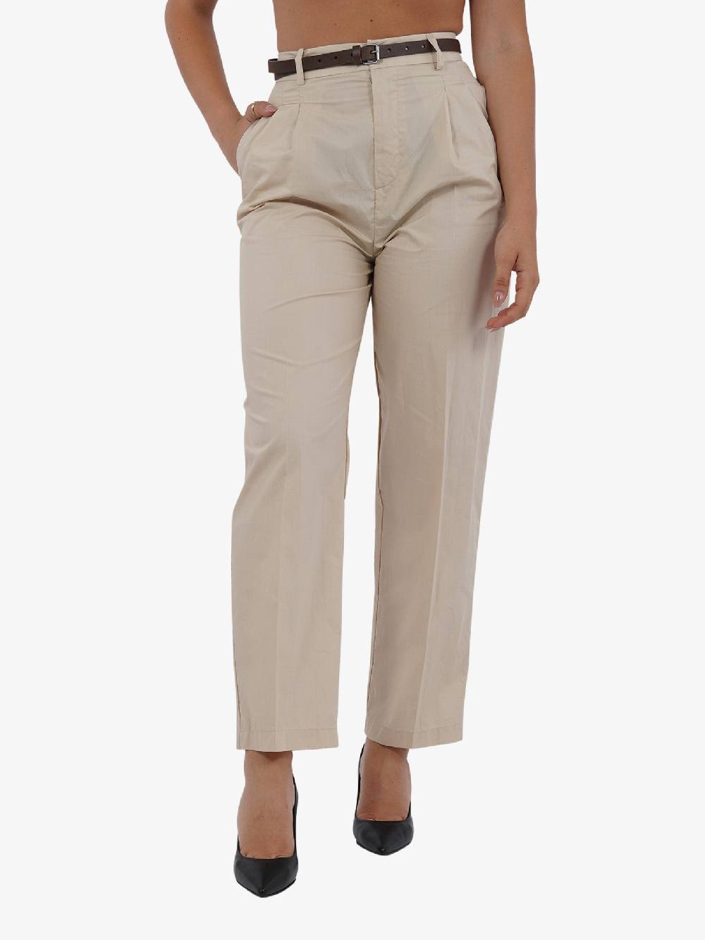 VICOLO Pantalone con pieghe TB2056 donna cotone beige