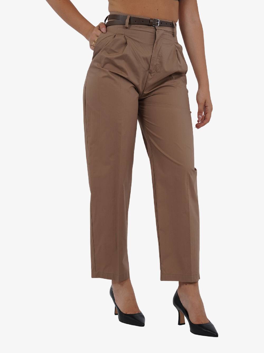 VICOLO Pantalone Con Pieghe TB2056 Donna Cotone Marrone