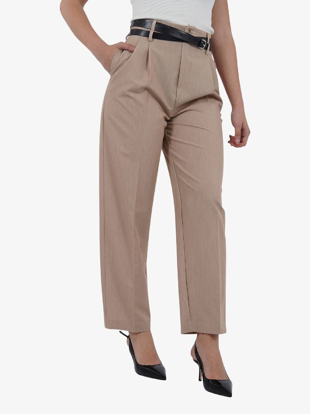 VICOLO Pantalone Con Pinces E Doppia Cintura TB0892 Donna Beige