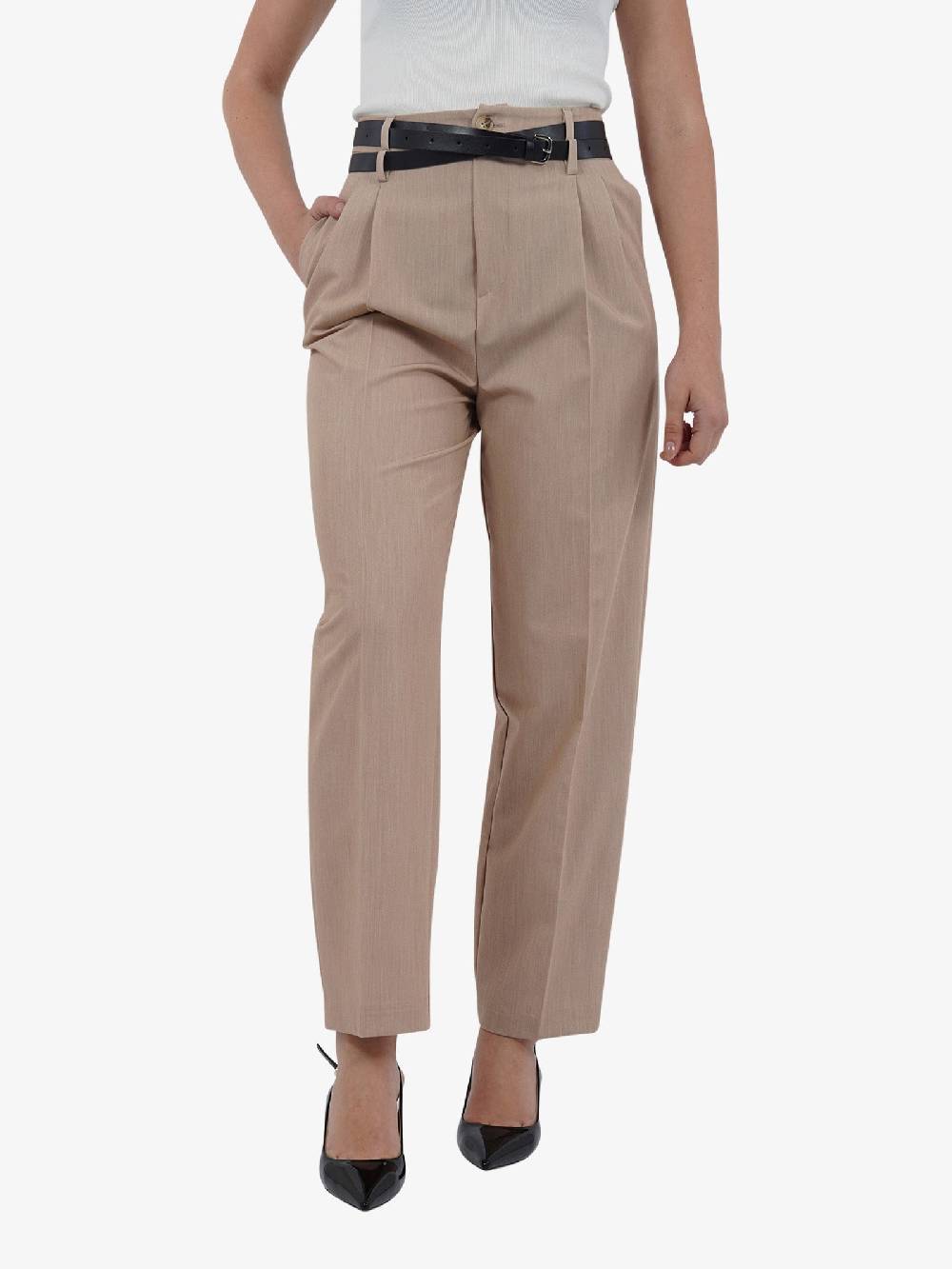 VICOLO Pantalone con pinces e doppia cintura TB0892 donna beige