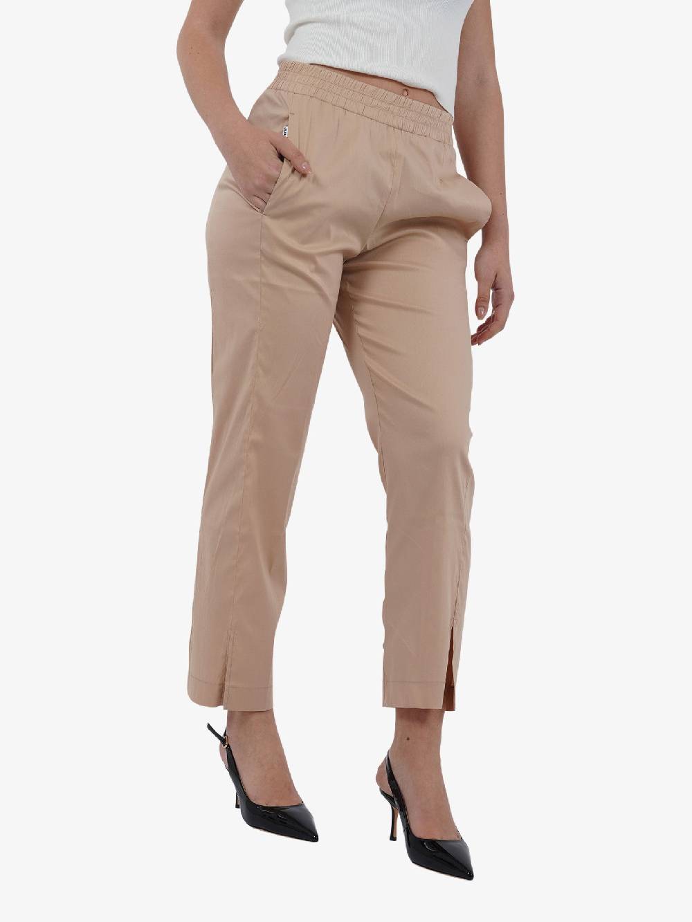 JIJIL Pantalone Con Taglio Affusolato PA262 Donna Cotone Beige