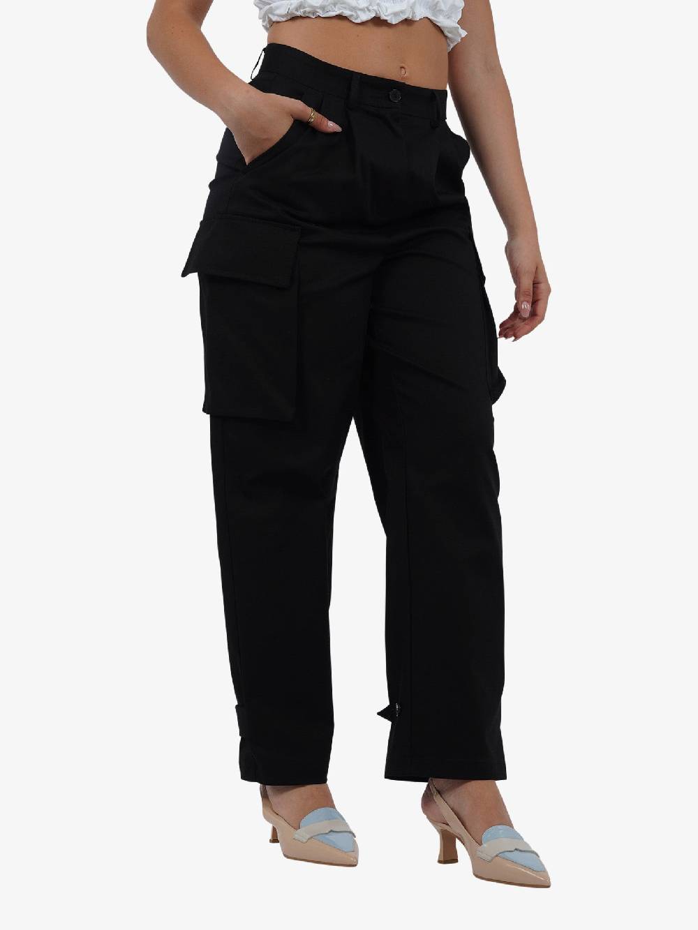 VICOLO Pantalone Con Tasconi TB0046 Donna Cotone Nero