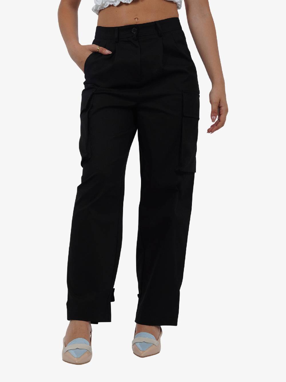 VICOLO Pantalone con tasconi TB0046 donna cotone nero