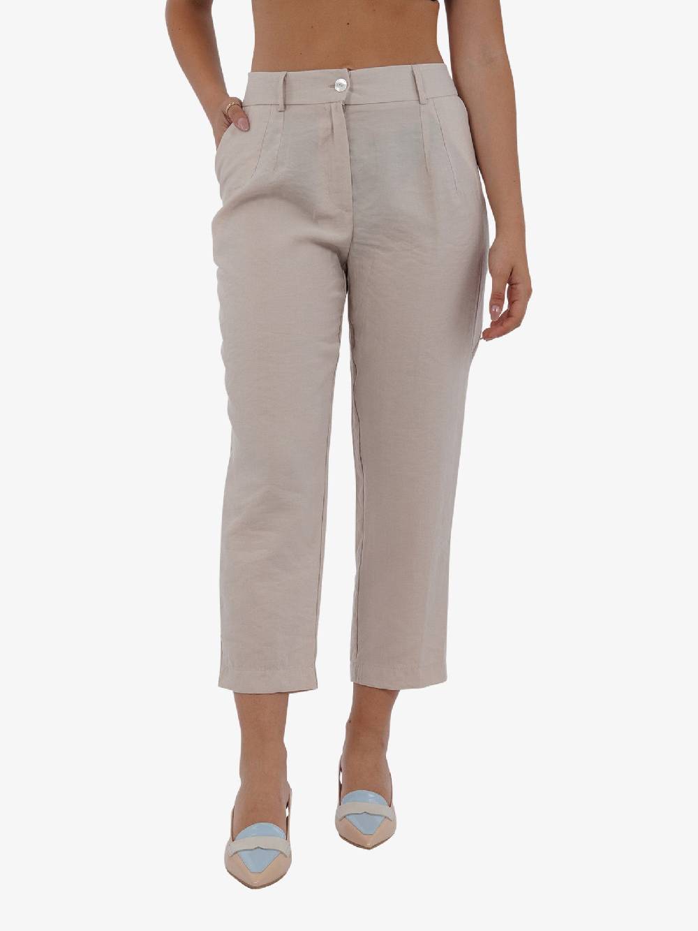 HAVE ONE Pantalone cropped con elastico PPA-L294 donna beige