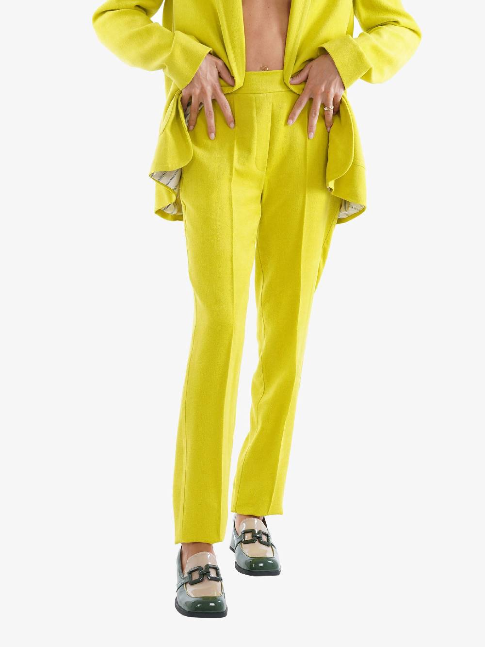 ALYSI Pantalone Dritto Donna Limone Effetto Ciniglia