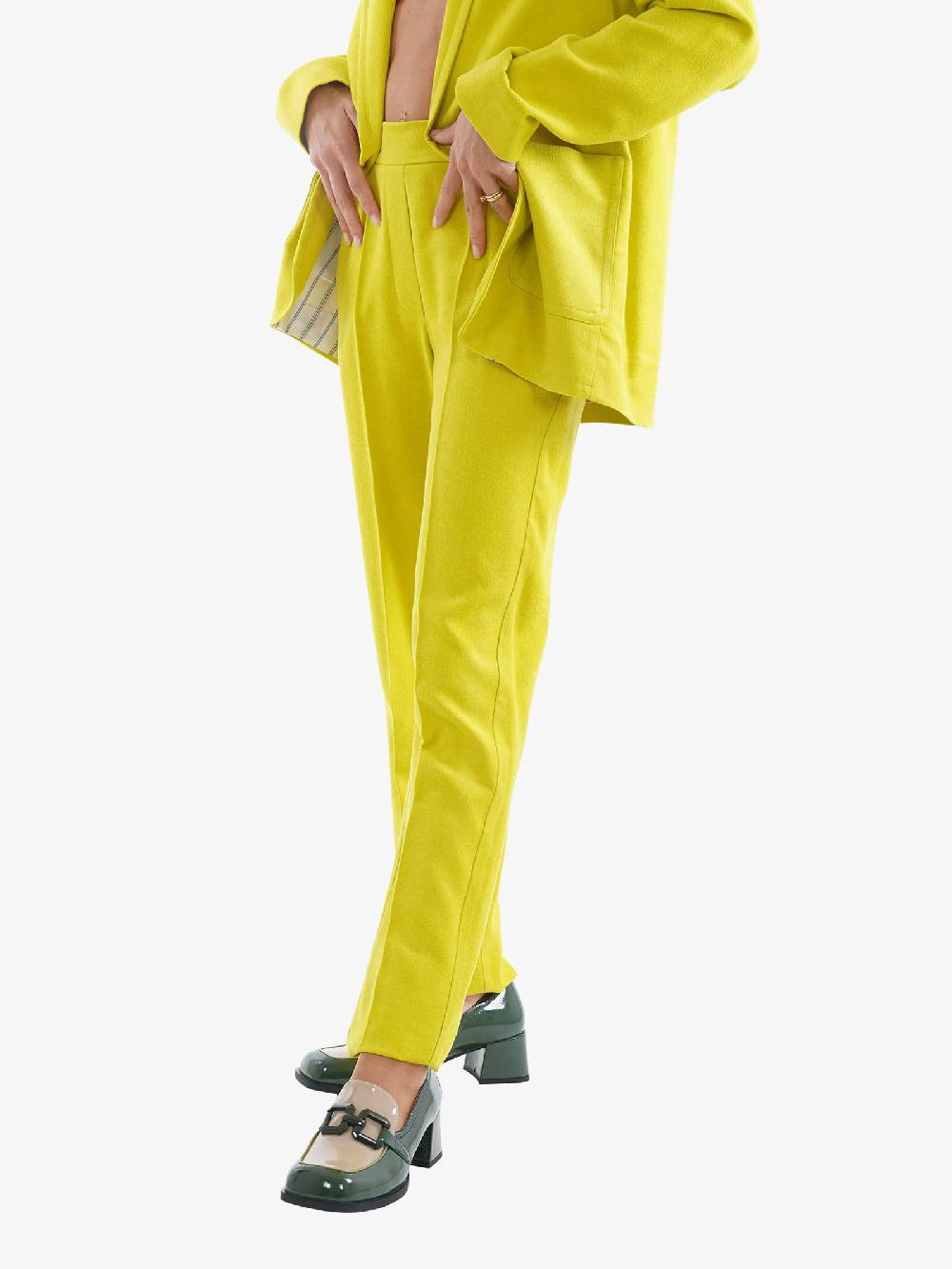 ALYSI Pantalone Dritto Donna Limone Effetto Ciniglia