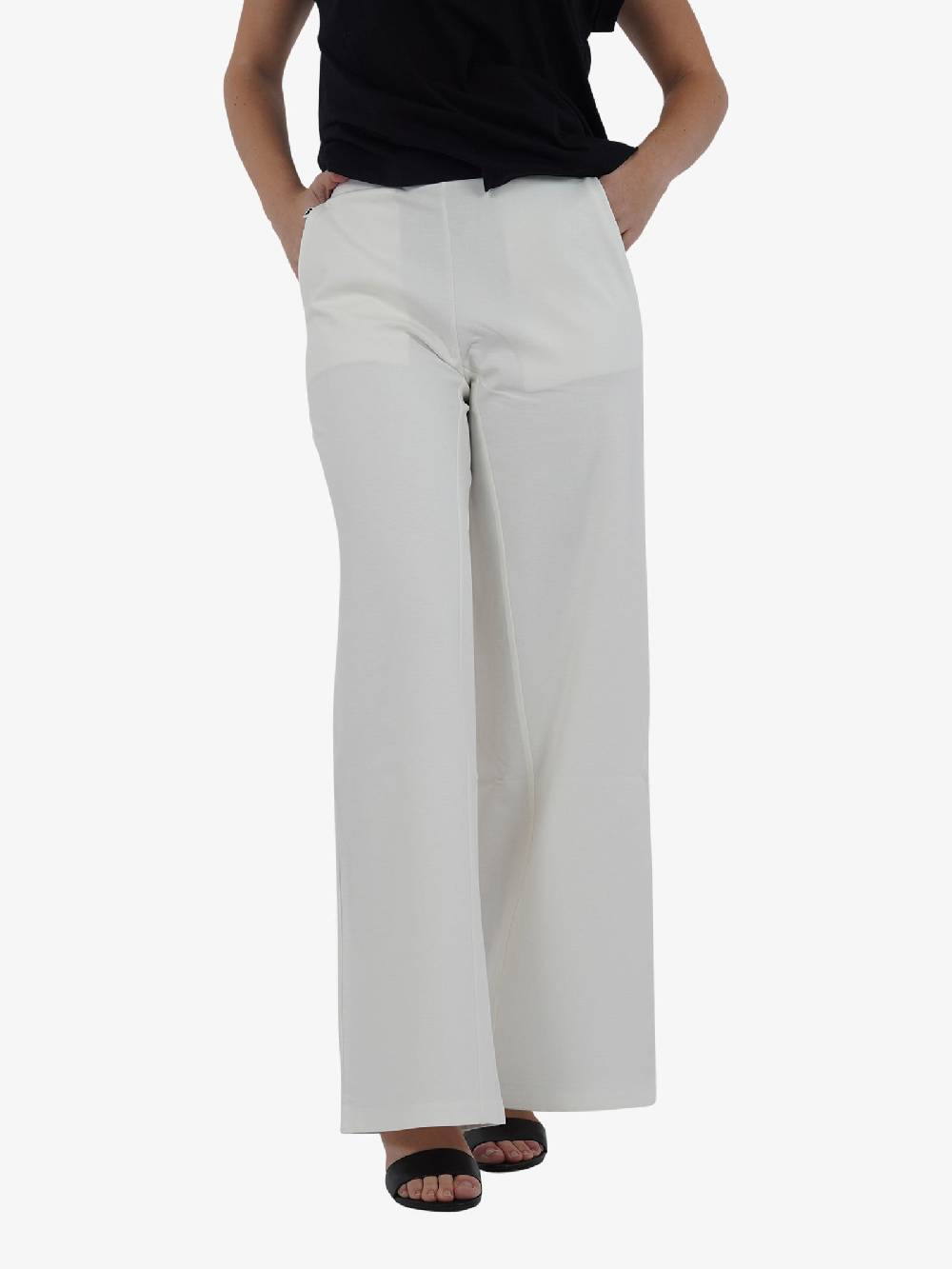 JIJIL Pantalone Flared PA122 Donna A Vita Alta Bianco Caldo
