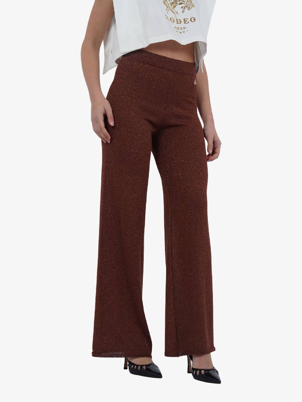 AKEP Pantalone In Maglia Lurex PTKD05072 Donna Viscosa Marrone