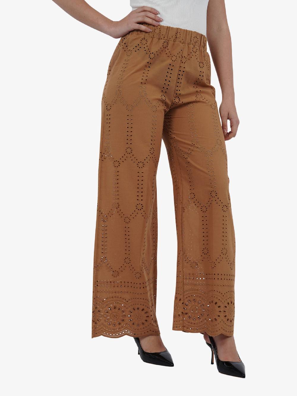 MARIUCCIA Pantalone In Pizzo San Gallo MMD3260 Donna Cotone Marrone