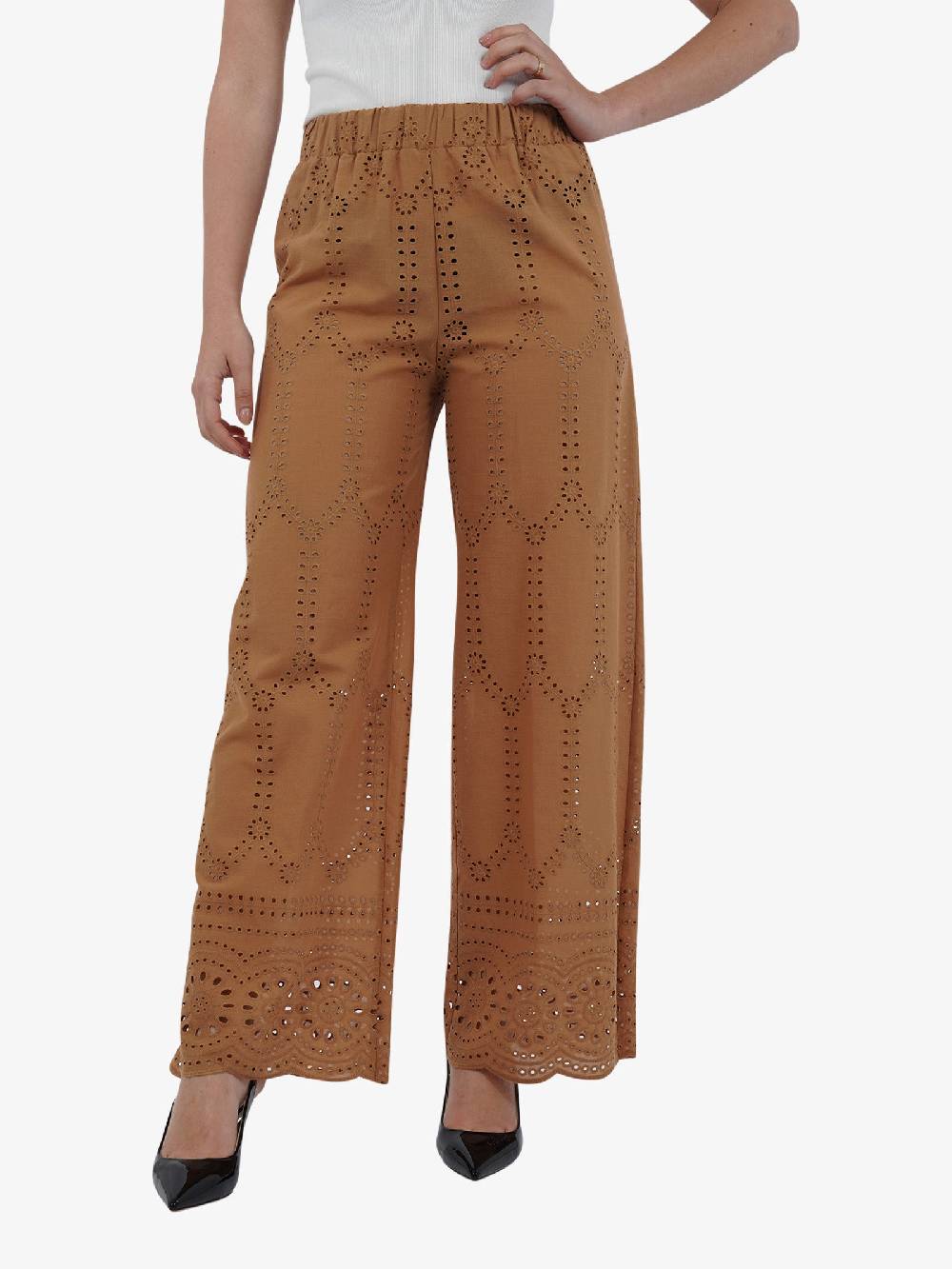 MARIUCCIA Pantalone in pizzo san gallo MMD3260 donna cotone marrone