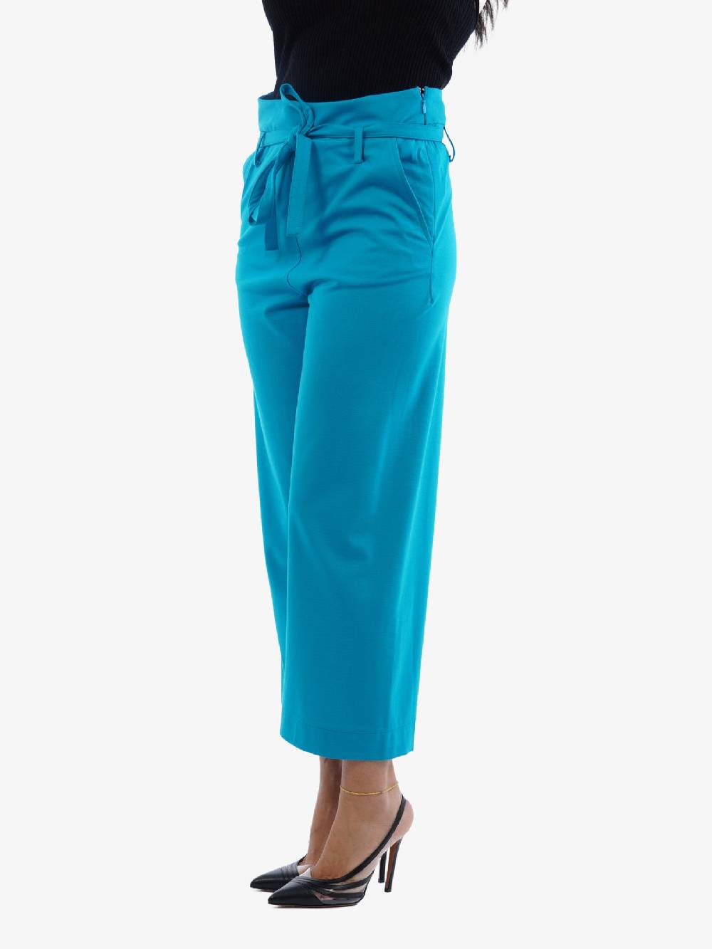 MERCI Pantalone In Viscosa Azzurro Con Fantasia Floreale Donna