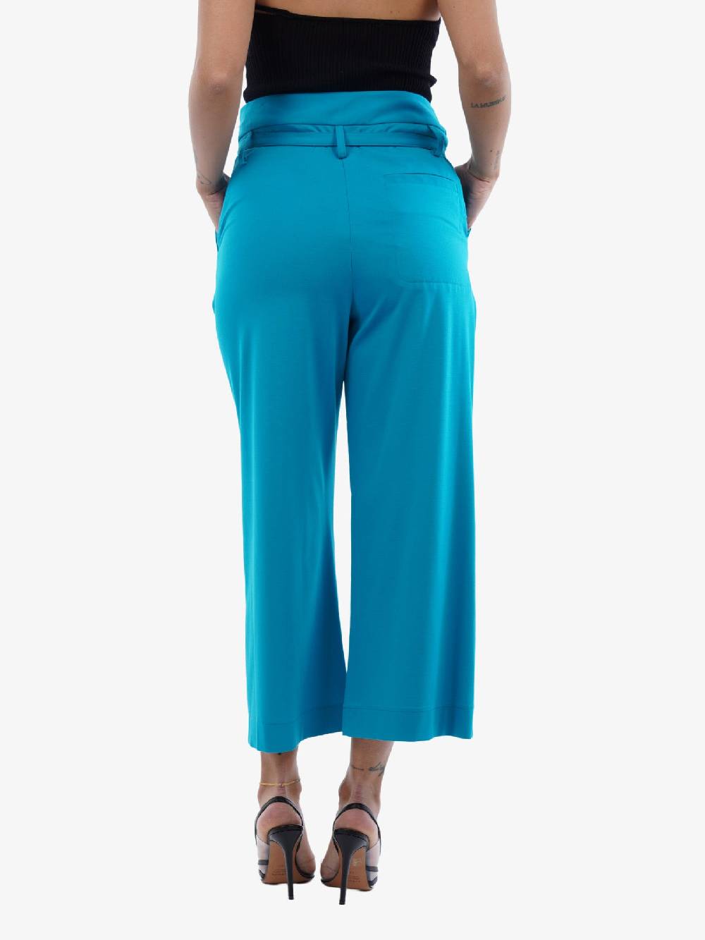 MERCI Pantalone In Viscosa Azzurro Con Fantasia Floreale Donna