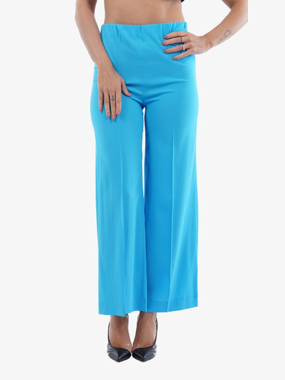 JUCCA Pantalone In Viscosa Azzurro Gamba Larga Donna