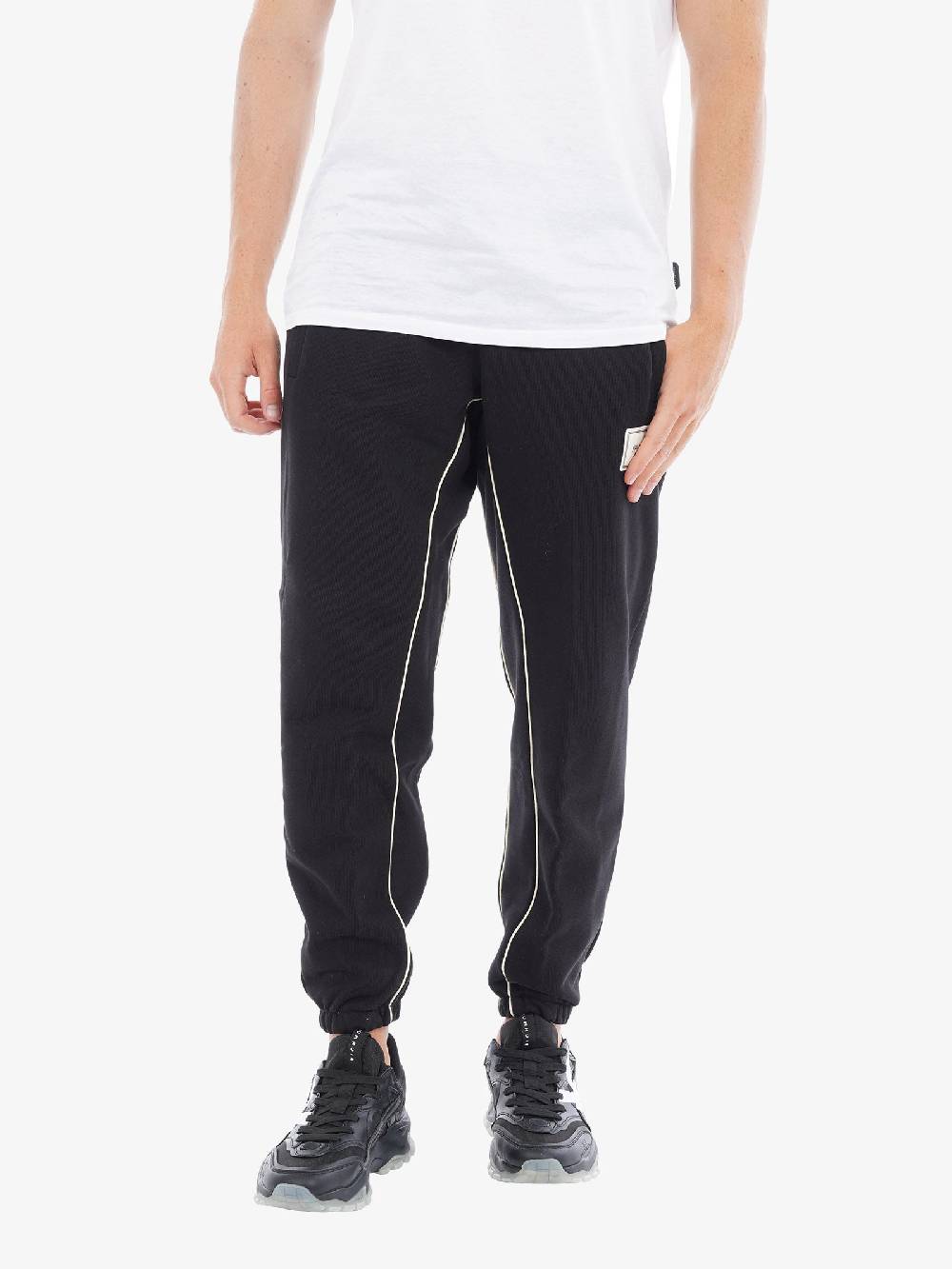 YES LONDON Pantalone Joggers XP3194 Uomo In Cotone Stretch Nero/beige