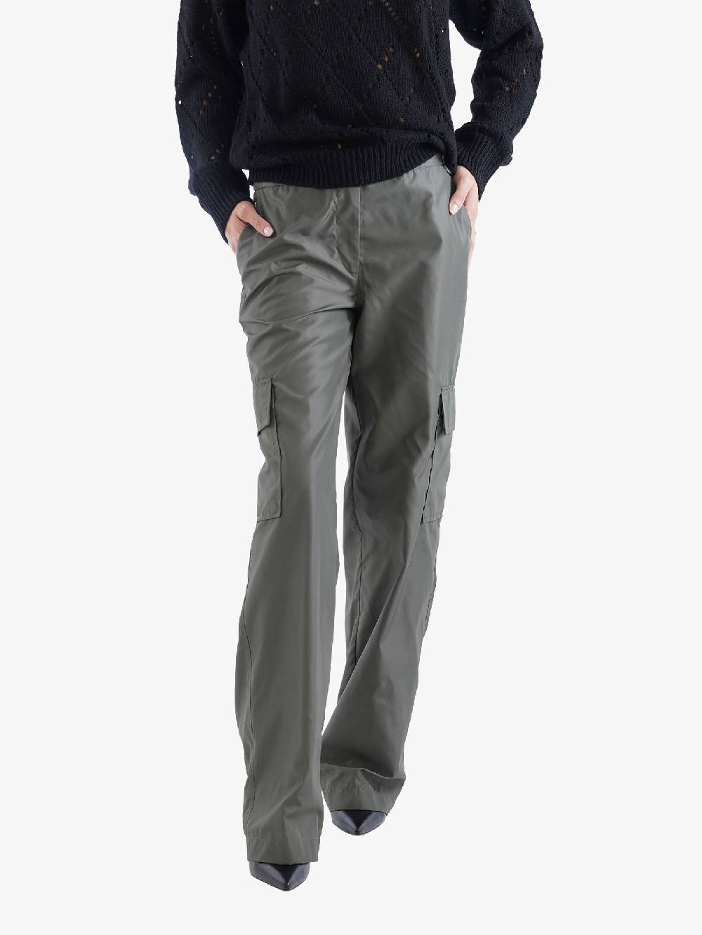 JIJIL Pantalone Palazzo Cargo Donna Verde Con Tasconi