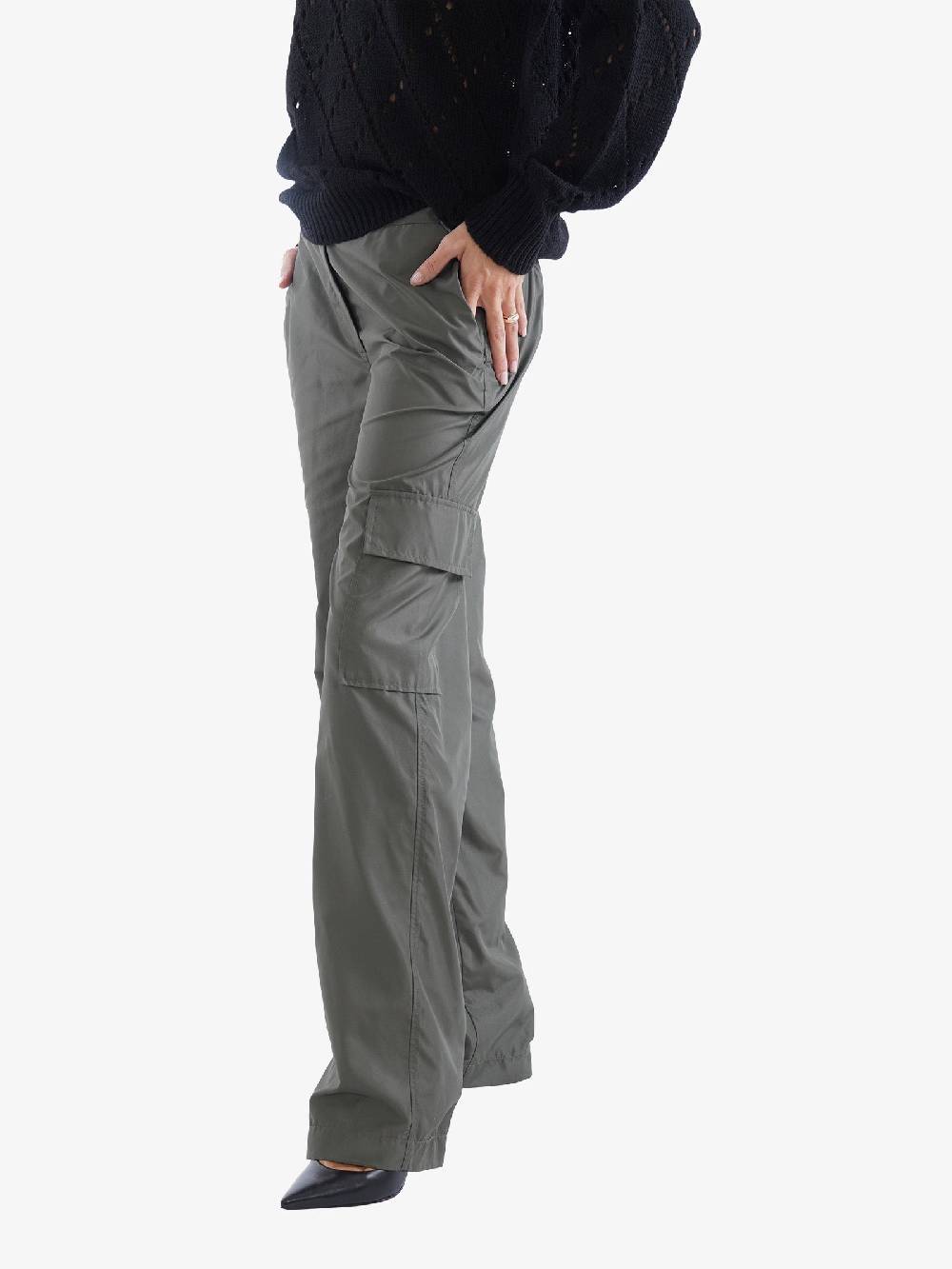 JIJIL Pantalone Palazzo Cargo Donna Verde Con Tasconi