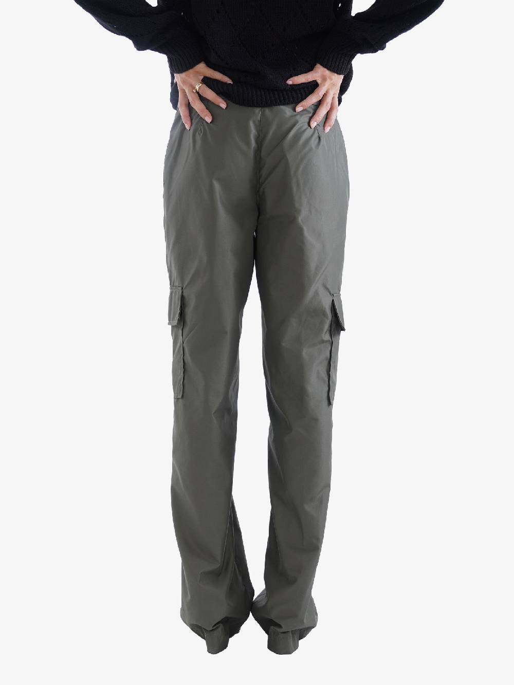 JIJIL Pantalone Palazzo Cargo Donna Verde Con Tasconi