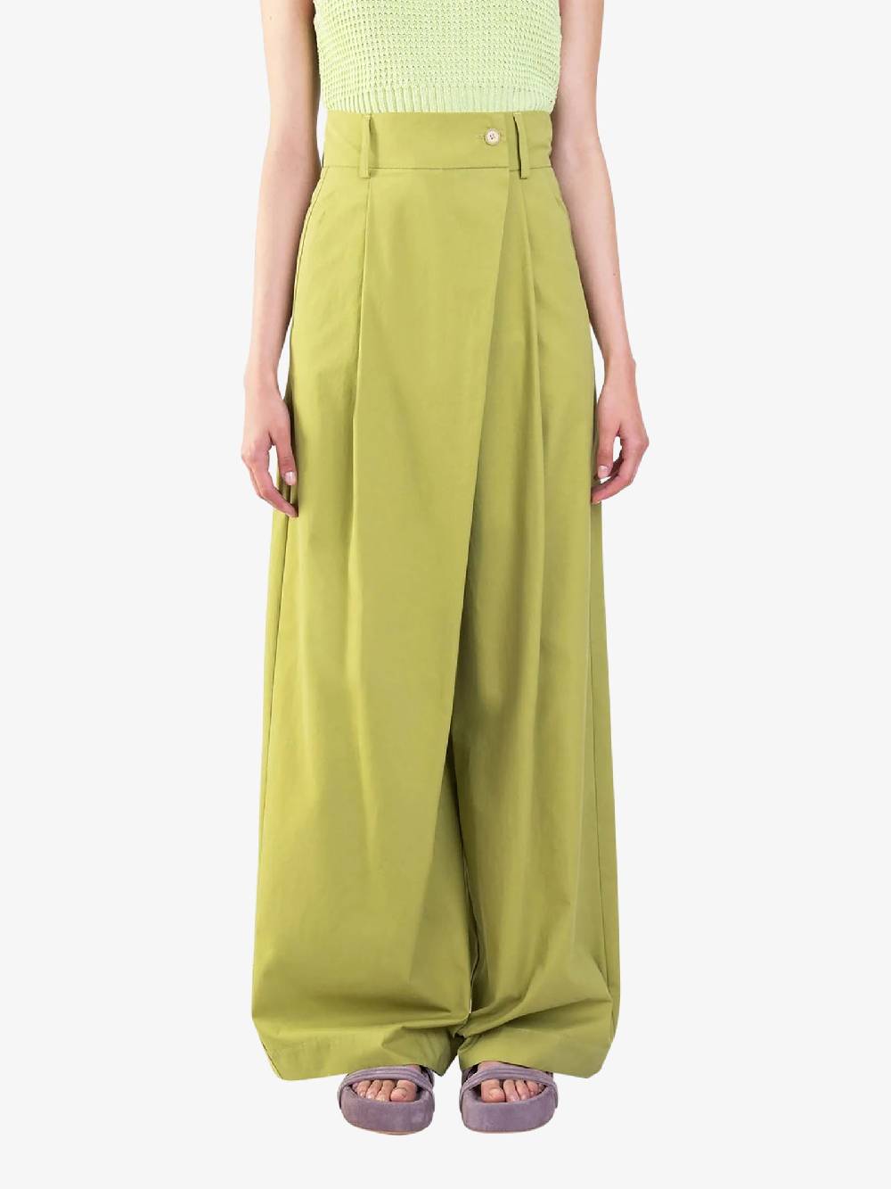 ALYSI Pantalone Palazzo Maxi Piega 104109P4033 Donna Cotone Verde