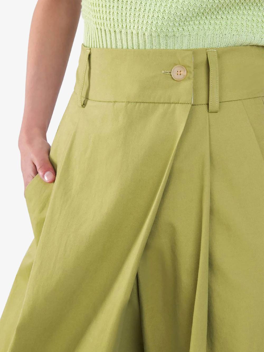 ALYSI Pantalone Palazzo Maxi Piega 104109P4033 Donna Cotone Verde